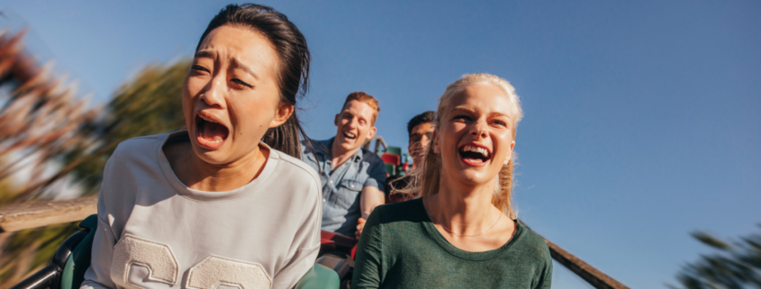 People riding a rollercoaster